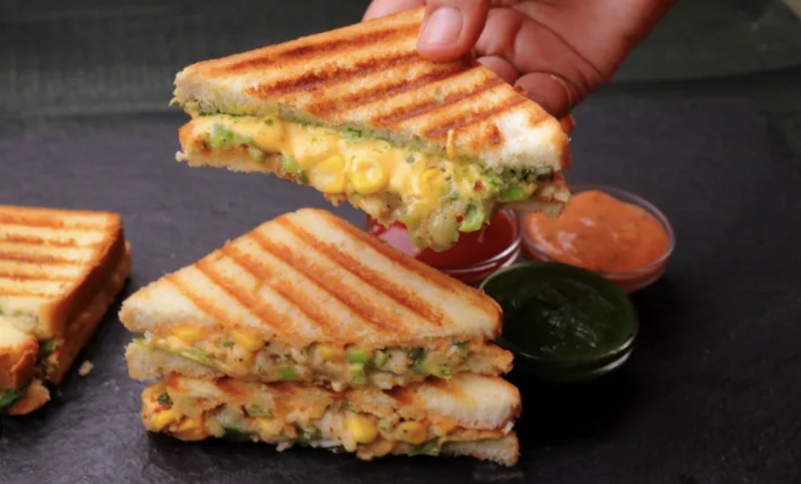 Veg grilled cheese and corn Sandwich