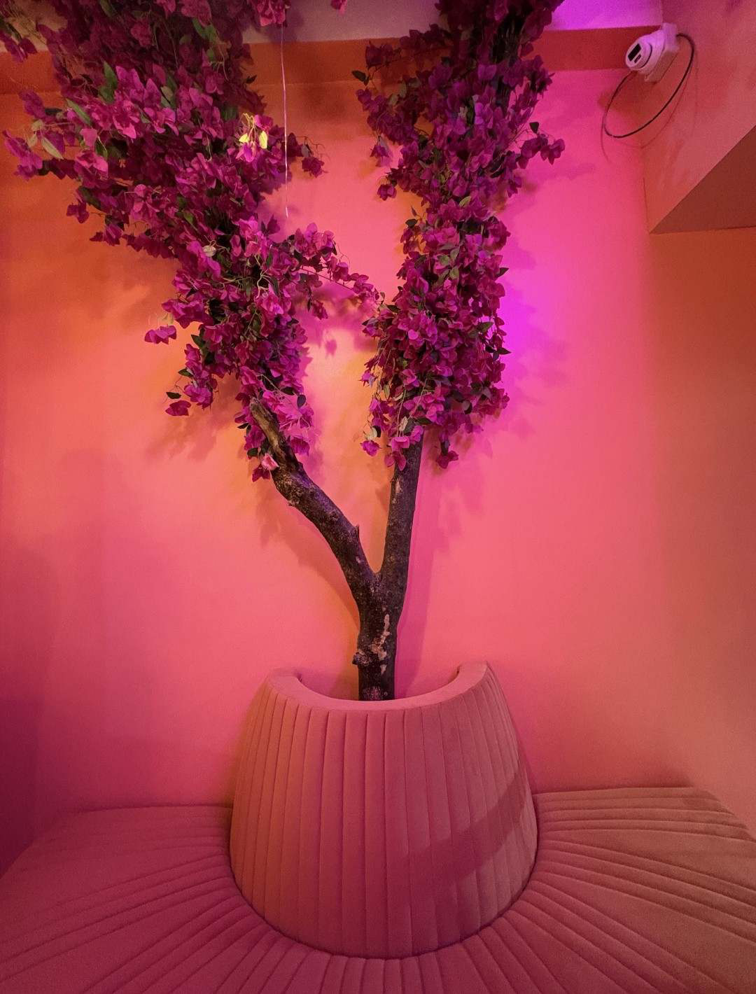 Blossom wall and marble table setting